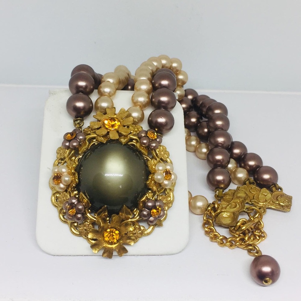 Vintage Faux Pearl Crystal Choker - image 2